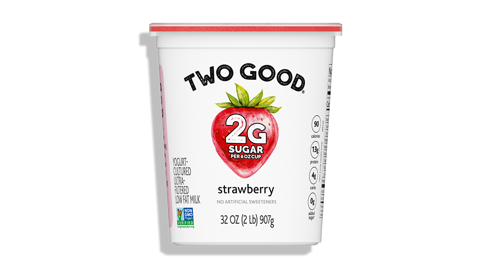 Two Good® Strawberry Greek Yogurt With 2 Grams of Sugar per 5.3 oz cup. 